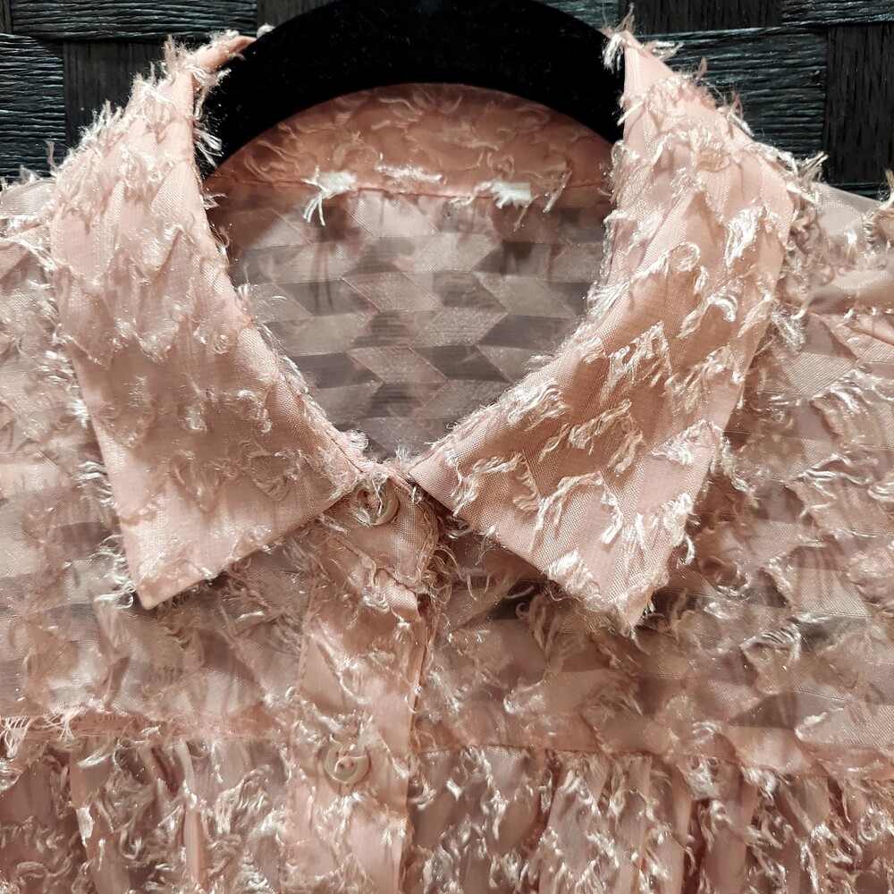 Pink Textured Button-Down Blouse - Picture 3 of 4